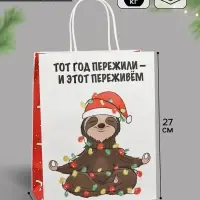 Пакет бумажный подарочный новогодний крафт, &laquo;Тот год пережили и этот переживем&raquo;, 27&times;21&times;11 см