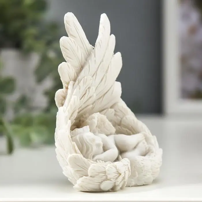 Сувенир полистоун Сувенир полистоун "Белоснежный ангел малыш спящий в крыльях" 8,5х7х4 см