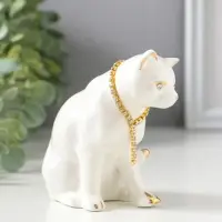 Фигурка керамика &laquo;Белая кошечка с ожерельем&raquo;, с золотом, стразы, 10.2 см