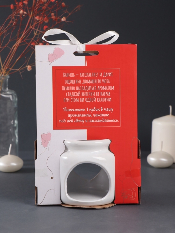 Аромалампа керамика + ароматический воск Аромалампа керамика + ароматический воск "Сердце" белая 7,5х7,5х8 см