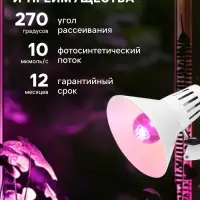 Фитолампа для растений Luazon Lighting, светодиодная, А60, E27, 12 Вт, IP44, 220 В, 270&deg;, мультиспектральная
