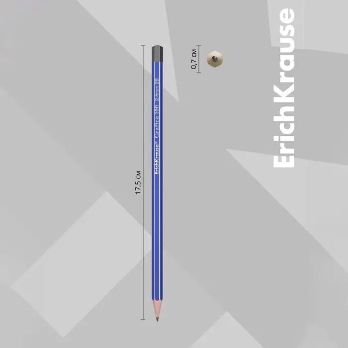 Карандаш чернографитный ErichKrause «Grafica 100», 2B, грифель d=2.2 мм, дерево, шестигранный, в коробке, синий корпус Карандаш чернографитный ErichKrause «Grafica 100», 2B, грифель d=2.2 мм, дерево, шестигранный, в коробке, синий корпус