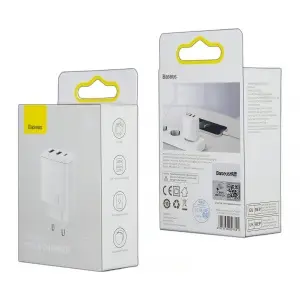 Переходник сетевого зарядного устройства на 2 USB + Type-C 30W CCXJ-E02 Baseus белый