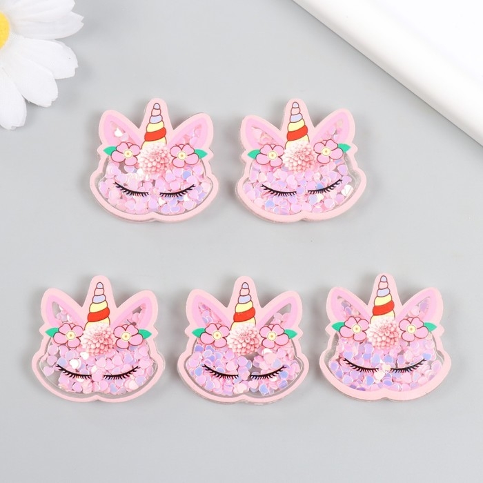 Шейкер для творчества акрил  Шейкер для творчества акрил "Спящий единорожек с цветами" с глиттером набор 5 шт 0,5х3,7х3,6 см   10