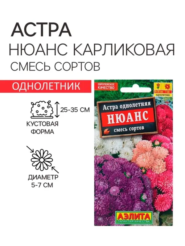 Семена Астра Нюанс карликовая, смесь сортов   Одн Ц/П 0,2г