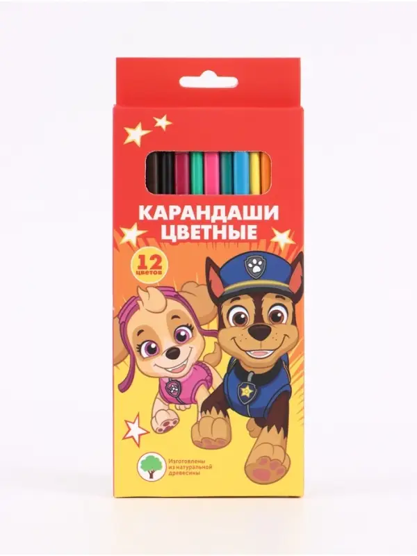 Цветные карандаши 12 цветов, &laquo;Щенячий патруль&raquo;