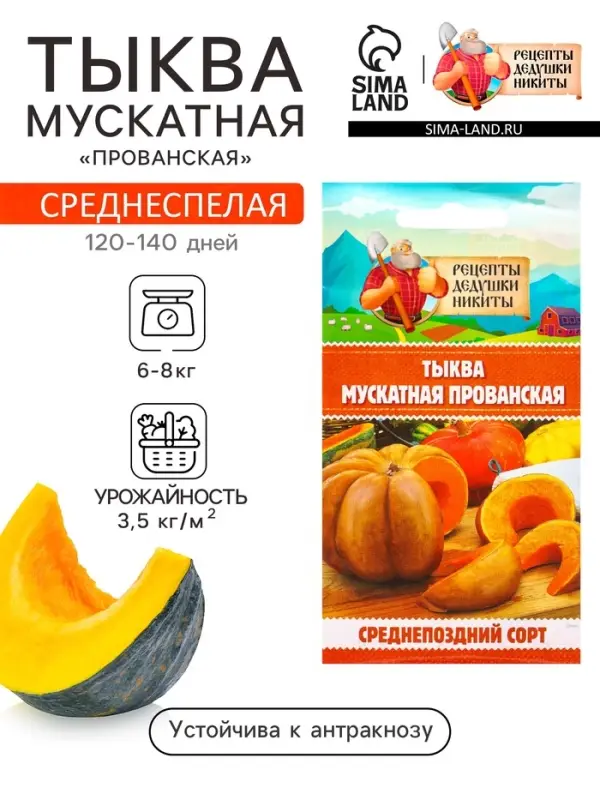 Семена Тыква &laquo;Мускатная Прованская&raquo;, 1 г, &laquo;Рецепты дедушки Никиты&raquo;