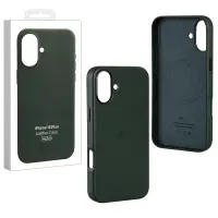 Чехол iPh 16 Plus Leather Case 100% ORG (MagSafe) c LOGO Green