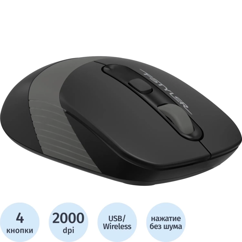 Мышь компьютерная A4Tech Fstyler(FG10S GREY)черн/сер/2000dpi/беспроводн/4кн