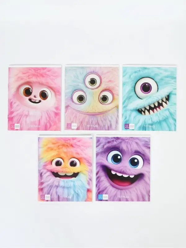 Тетрадь 12 листов в косую линейку, А5, на скрепке &laquo;Монстрики&raquo; МИКС