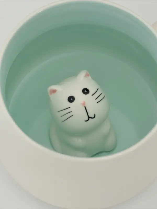 Кружка Доляна &laquo;Котик&raquo;, 360 мл, керамика, белая, бирюзовая