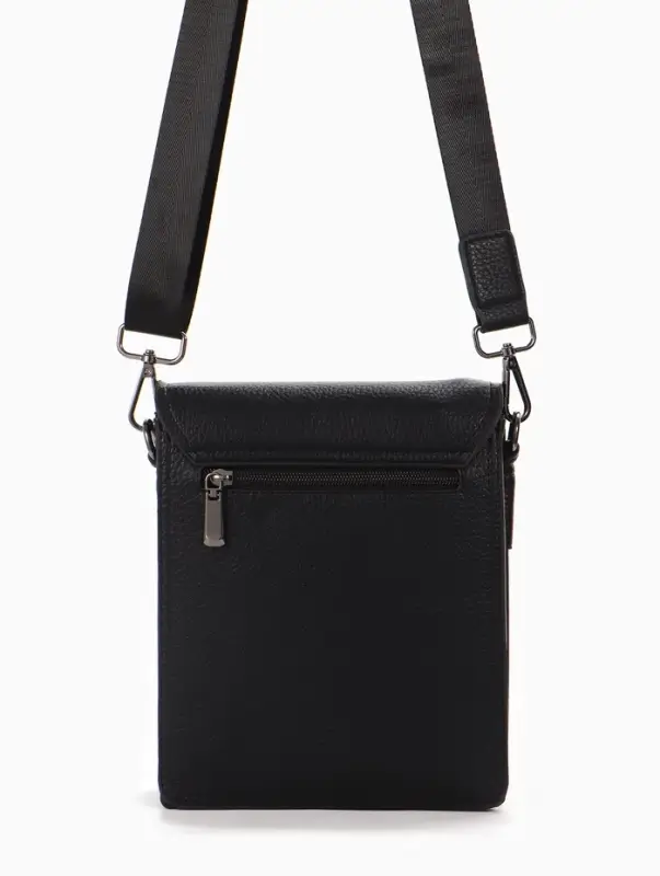 Сумка планшет мужская, на молнии, два наружных кармана, длинный ремень, 19&times;8&times;23 см, чёрная