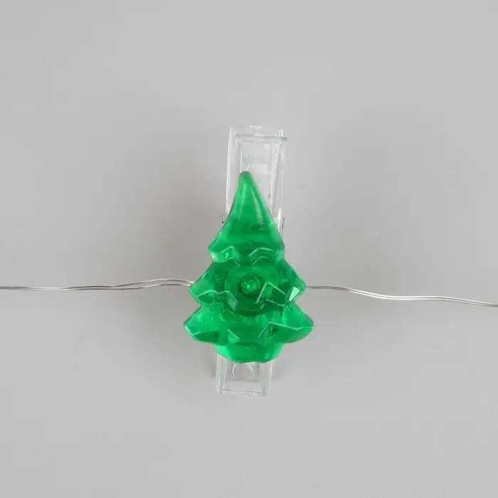 Гирлянда &laquo;Нить&raquo; 2 м роса с насадками &laquo;Прищепки-ёлочки&raquo;, IP20, серебристая нить, 20 LED, батарейки ААх2 (не в комплекте), свечение тёплое белое