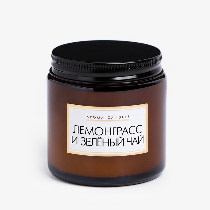 Свеча в банке ароматическая  Свеча в банке ароматическая "Лемонграсс и зеленый чай", 6,2х6,2х6,5 см, 9 часов