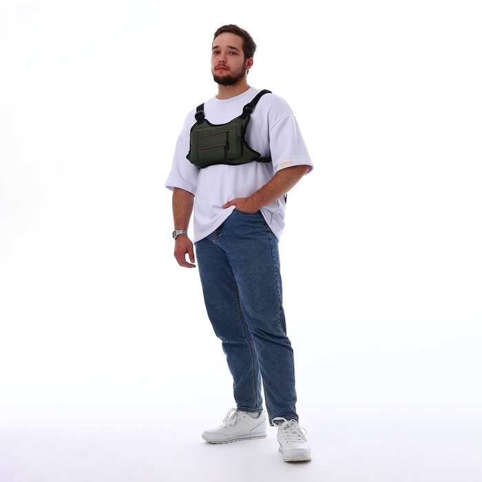 Сумка нагрудная на молнии, 2 наружных кармана, цвет зелёный Сумка нагрудная на молнии, 2 наружных кармана, цвет зелёный