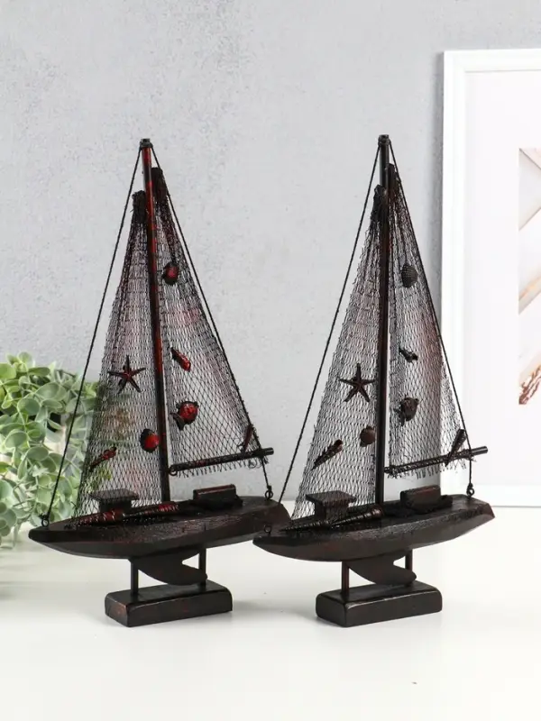 Корабль сувенирный на подставке "Парусник рыбацкий" красно-коричневый 21,5х6,5х37,5 см