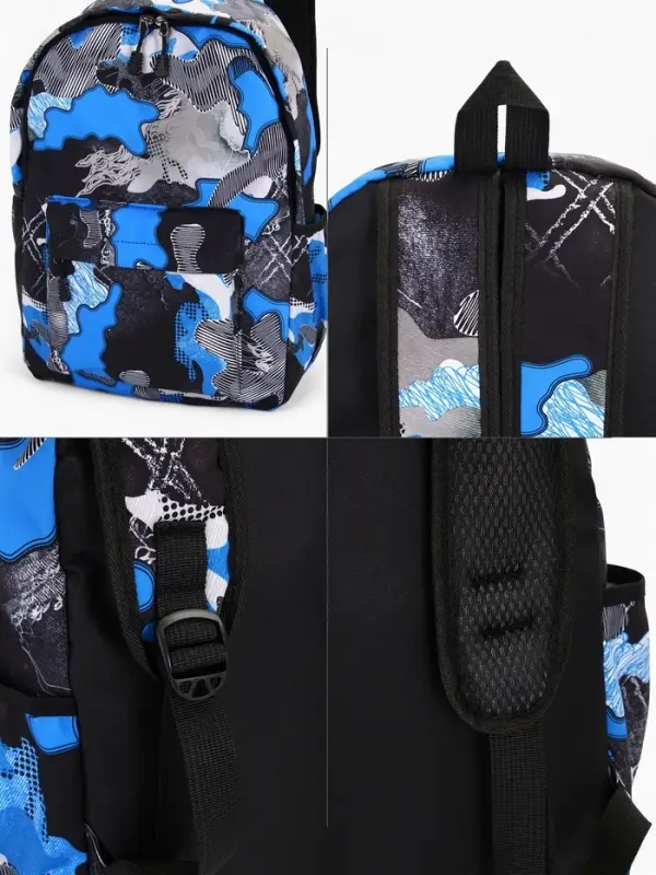 Рюкзак школьный на молнии, с карманами, с принтом, 30&times;13&times;42 см, синий