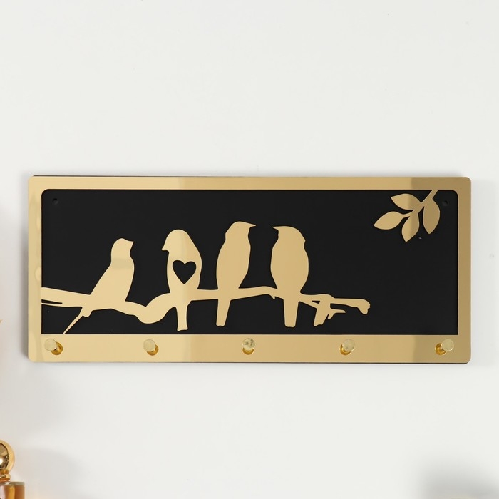 Крючки декоративные дерево Крючки декоративные дерево "Птицы на веточке" чёрный, зеркальный 3,1х34х14,4 см