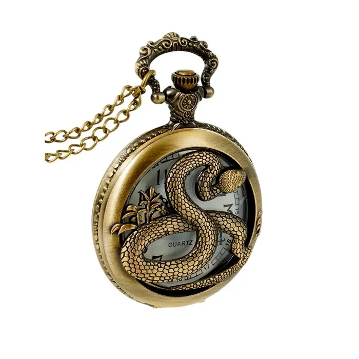 Часы карманные &laquo;Змея&raquo;, кварцевые, длина цепочки 40 см, циферблат d=4.5 см, медные