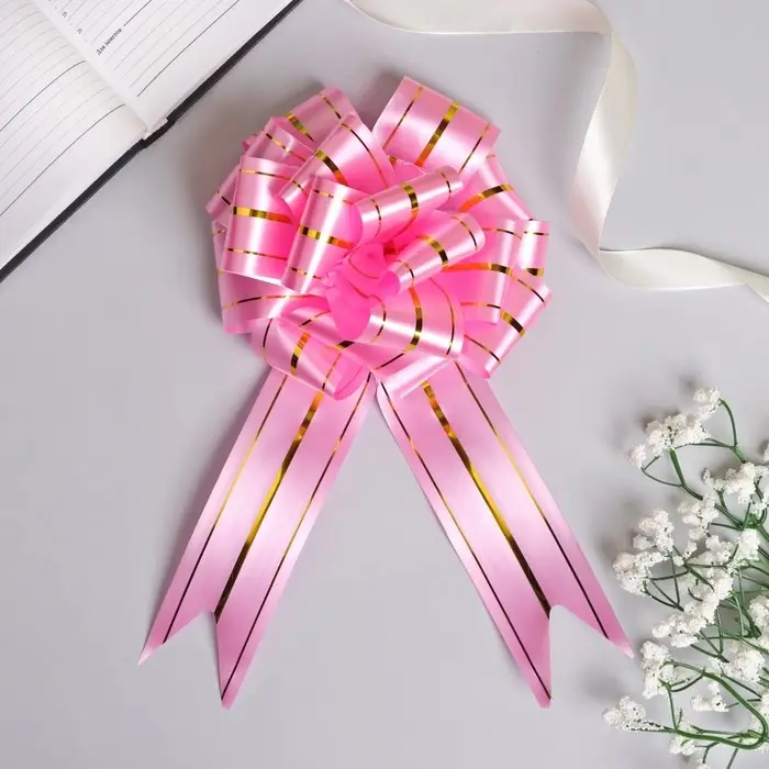 Бант - шар №4.5 три золотых полосы, ярко - розовый Бант - шар №4.5 три золотых полосы, ярко - розовый