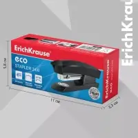 Степлер канцелярский № 10 ErichKrause ECO, до 20 листов, встроенный антистеплер, чёрный