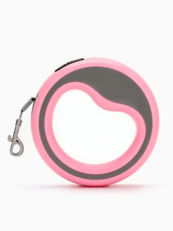 Рулетка - поводок для собак, лента 3 м, розовая, серая