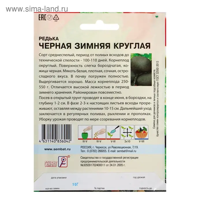 Семена ХХХL Редька Зимняя круглая черная, 10 г Семена ХХХL Редька Зимняя круглая черная, 10 г