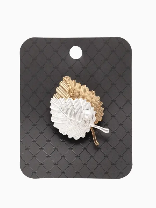 Брошь &laquo;Листья&raquo;, цвет серебристо-золотой матовый