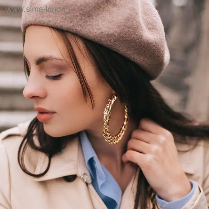 Серьги-кольца «Цепь», d=8 см, цвет золото Серьги-кольца «Цепь», d=8 см, цвет золото