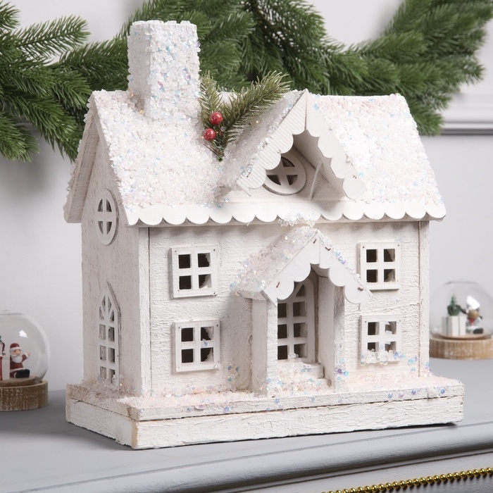 Фигура деревянная  Фигура деревянная "Изба белая", 30х15х34 см, 5 LED, батарейки AAx2 (не в комплекте), свечение теплое белое