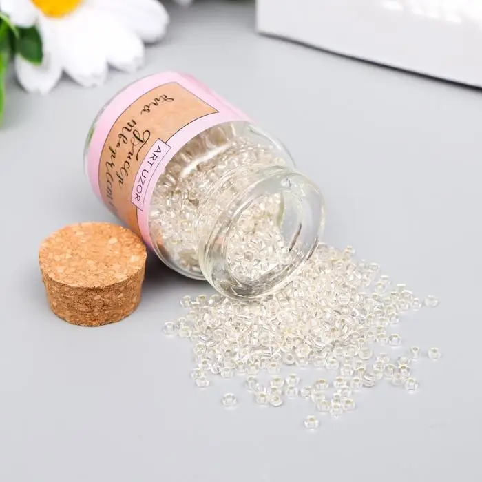 Бисер круглый 12/0 в бутылочке  Бисер круглый 12/0 в бутылочке "Белый" прозрачно-цветной 20 гр