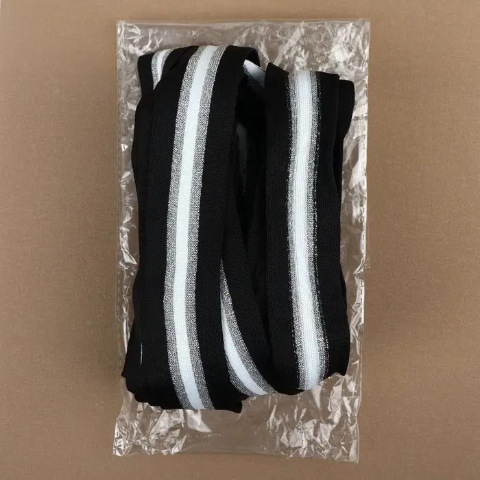 Тесьма трикотажная лампас 40 мм, 9.1&plusmn;0.5 м, цвет чёрный, серебряный