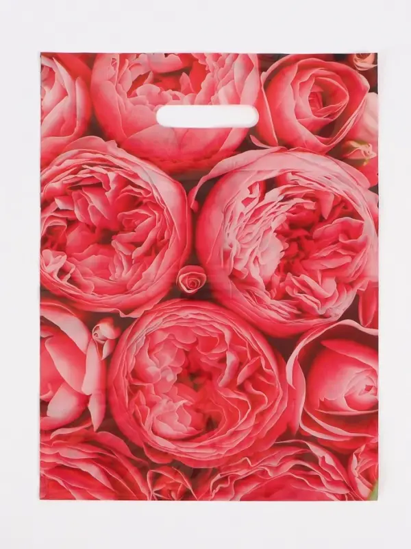 Пакет полиэтиленовый с вырубной ручкой &laquo;Пионы&raquo;, розовые, 30&times;40 см, 50 мкм