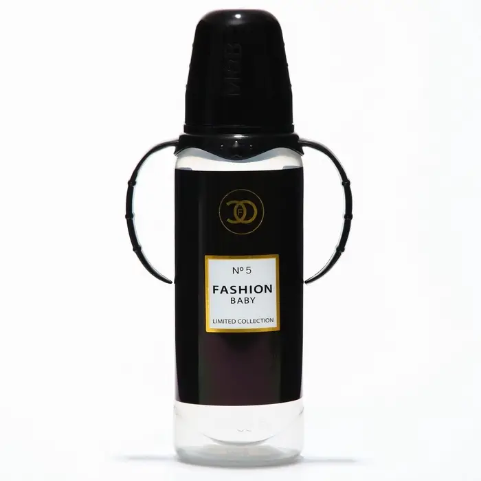 Бутылочка для кормления M&B Fashion Baby, классическое горло, от 3 мес, 250 мл., цилиндр, с ручками