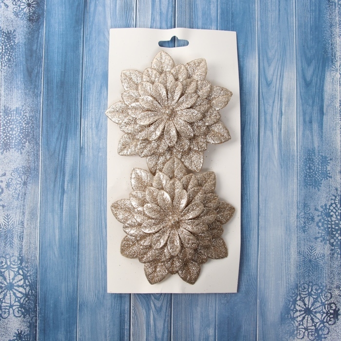 Украшение ёлочное Украшение ёлочное "Цветы многослойные блеск" (набор 2 шт) на зажимах, 11х11 см, золото