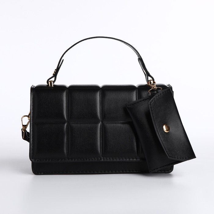 Сумка женская на клапане, с кошельком, 20х12х7 см, цвет чёрный Сумка женская на клапане, с кошельком, 20х12х7 см, цвет чёрный
