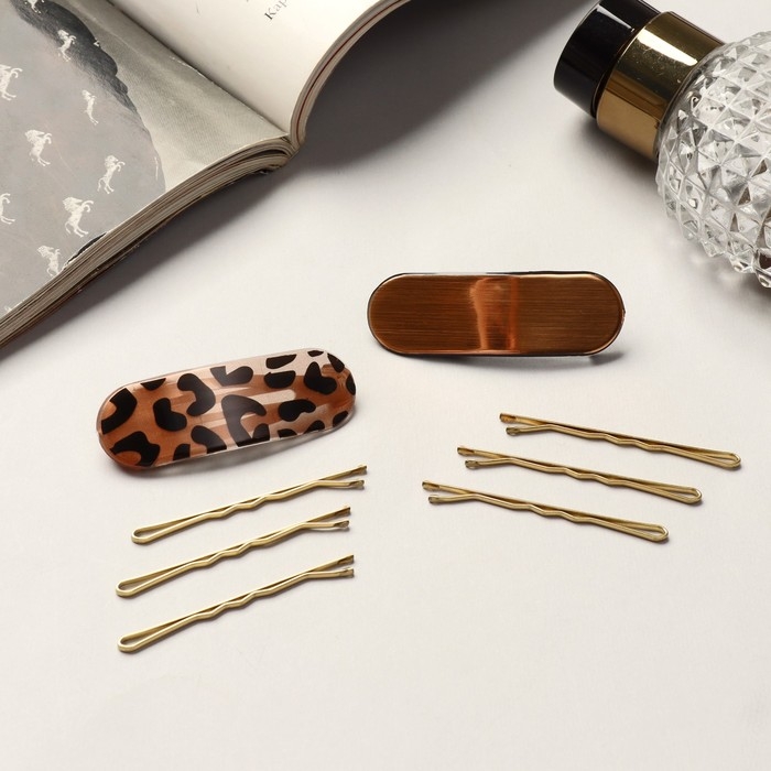 Невидимка для волос  Невидимка для волос "Герти" (набор 10 шт) лео, 5 см, золото