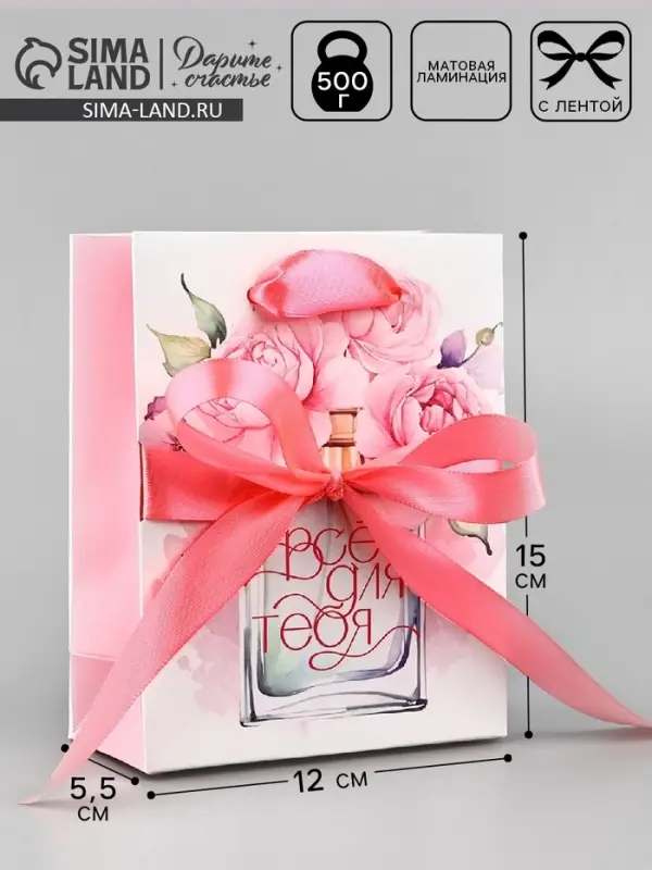 Пакет ламинированный с лентой &laquo;Всё для тебя&raquo;, S 12&times;5.5&times;15 см