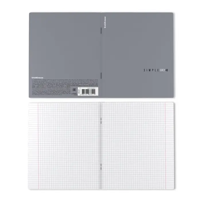 Тетрадь 48 листов в клетку, ErichKrause Simple Color, 60 г/м&sup2;, серая, МИКС