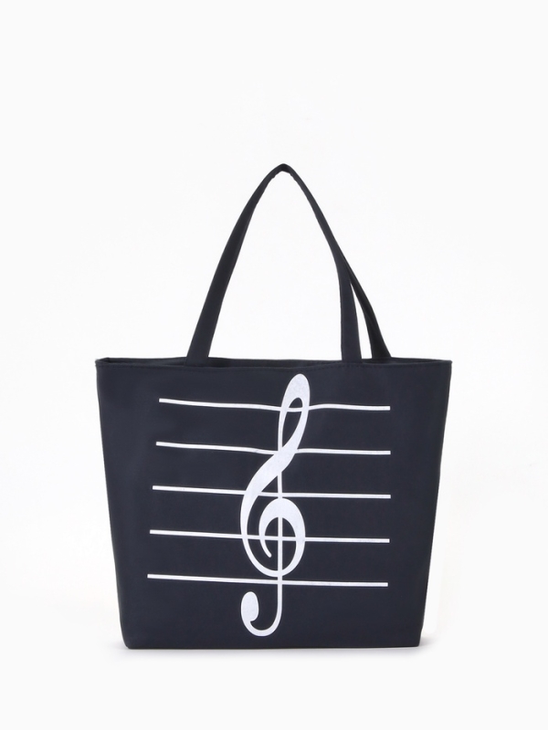 Шопер Музыка, 42*9*32, отдел на молнии, подклад, черный/белый Шопер Музыка, 42*9*32, отдел на молнии, подклад, черный/белый