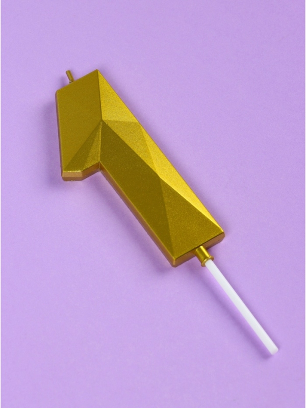 Свеча ГИГАНТ в торт на шпажке «Грань», цифра Свеча ГИГАНТ в торт на шпажке «Грань», цифра "1", золотая, 9 см