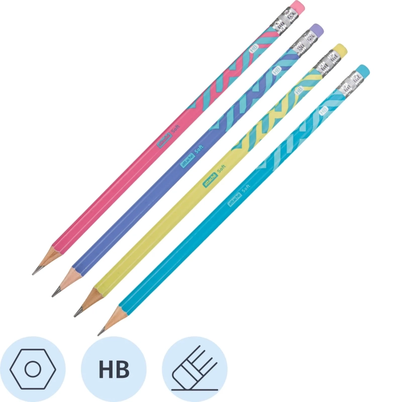Карандаш чернографитный Attache Soft HB, ласт, шестигр, дерево, в асс
