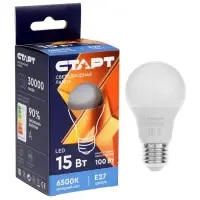 Лампа светодиодная СТАРТ, 15 Вт, Е27, 6500К, 1425 лм, холодный белый, матовая