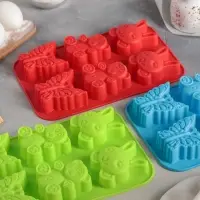 Форма для выпечки Доляна &laquo;Животные. Зоопарк&raquo;, силикон, 26&times;17 см, 6 ячеек (7.2&times;6.4 см), МИКС