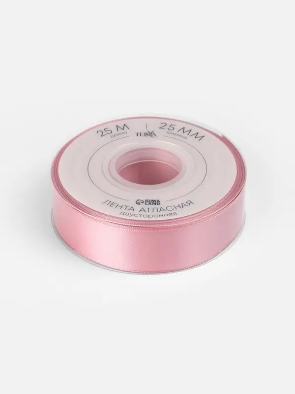 Лента атласная TEIRA, двухсторонняя, 25 мм, 25&plusmn;1 м, розовая №158