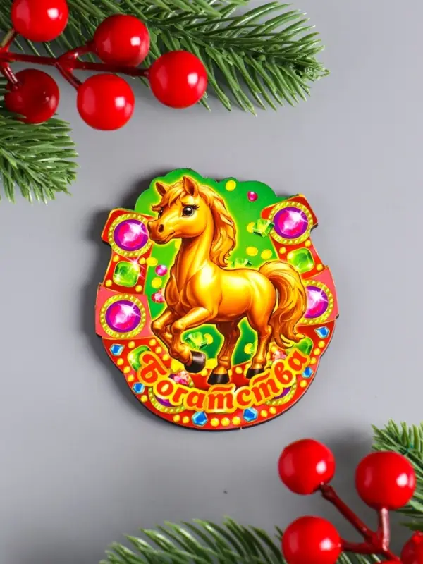 Магнит новогодний подкова  Магнит новогодний подкова "Богатства" 7х7 см