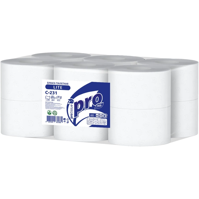 Бумага туалетная д/дисп Protissue 1сл белая цел 200м 12рул/уп_С231