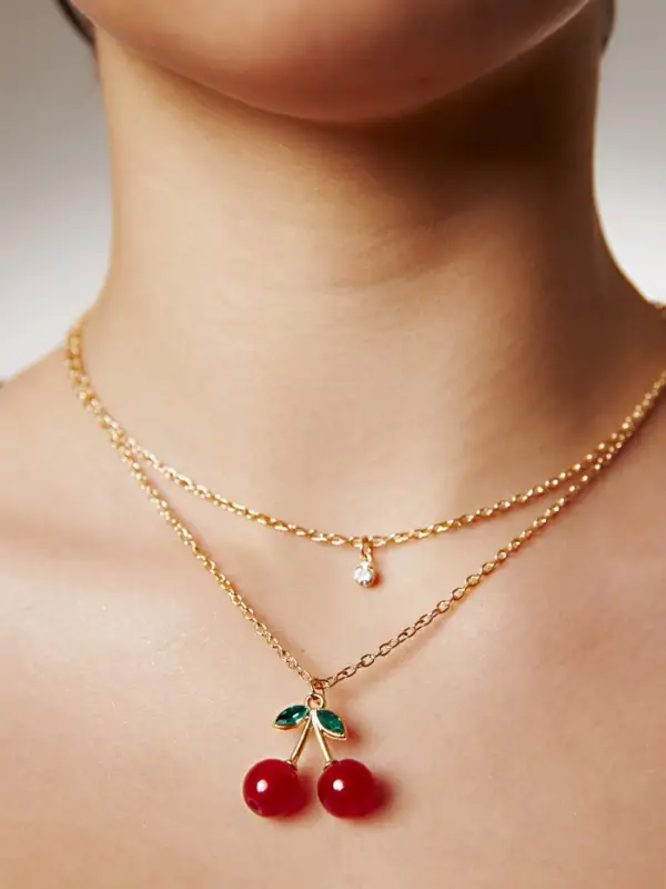 Набор 2 предмета: пуссеты, кулон &laquo;Вишенка со стразинкой&raquo;, 50+40 см, d=4, красный в золоте