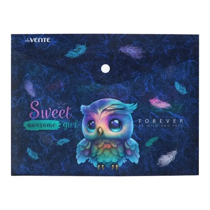 Папка-конверт А5, на кнопке, 240 х 180мм, 180мкм, deVENTE Happy Owl, фактура Папка-конверт А5, на кнопке, 240 х 180мм, 180мкм, deVENTE Happy Owl, фактура