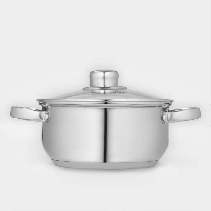 Кастрюля Катунь «Гретта», 2.2 л, d=18 см, с крышкой, капсульное дно, индукция, нержавеющая сталь, AISI - 201, хромированная Кастрюля Катунь «Гретта», 2.2 л, d=18 см, с крышкой, капсульное дно, индукция, нержавеющая сталь, AISI - 201, хромированная